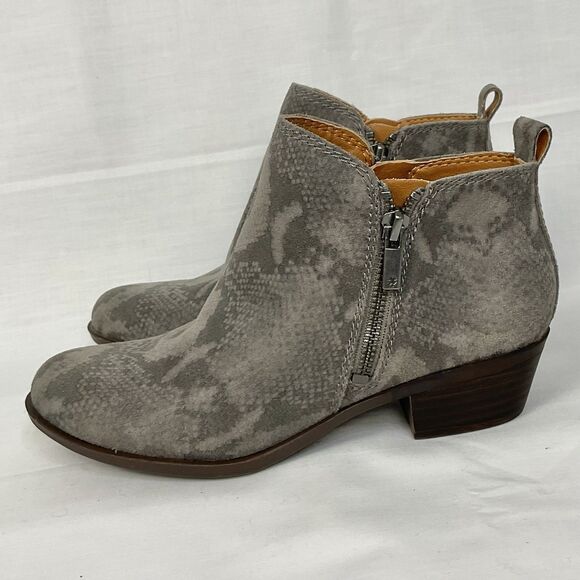 Lucky Brand Basel Ankle Booties Silver Cloud Snakeskin Print Grey Sz 6 New Boots - Picture 2 of 11